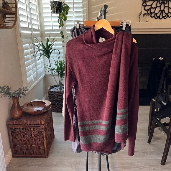Cabi Sweater Womens Size Small Burgundy Port Fringe Knit Wrap 100% Cotton Fall - Picture 14 of 14